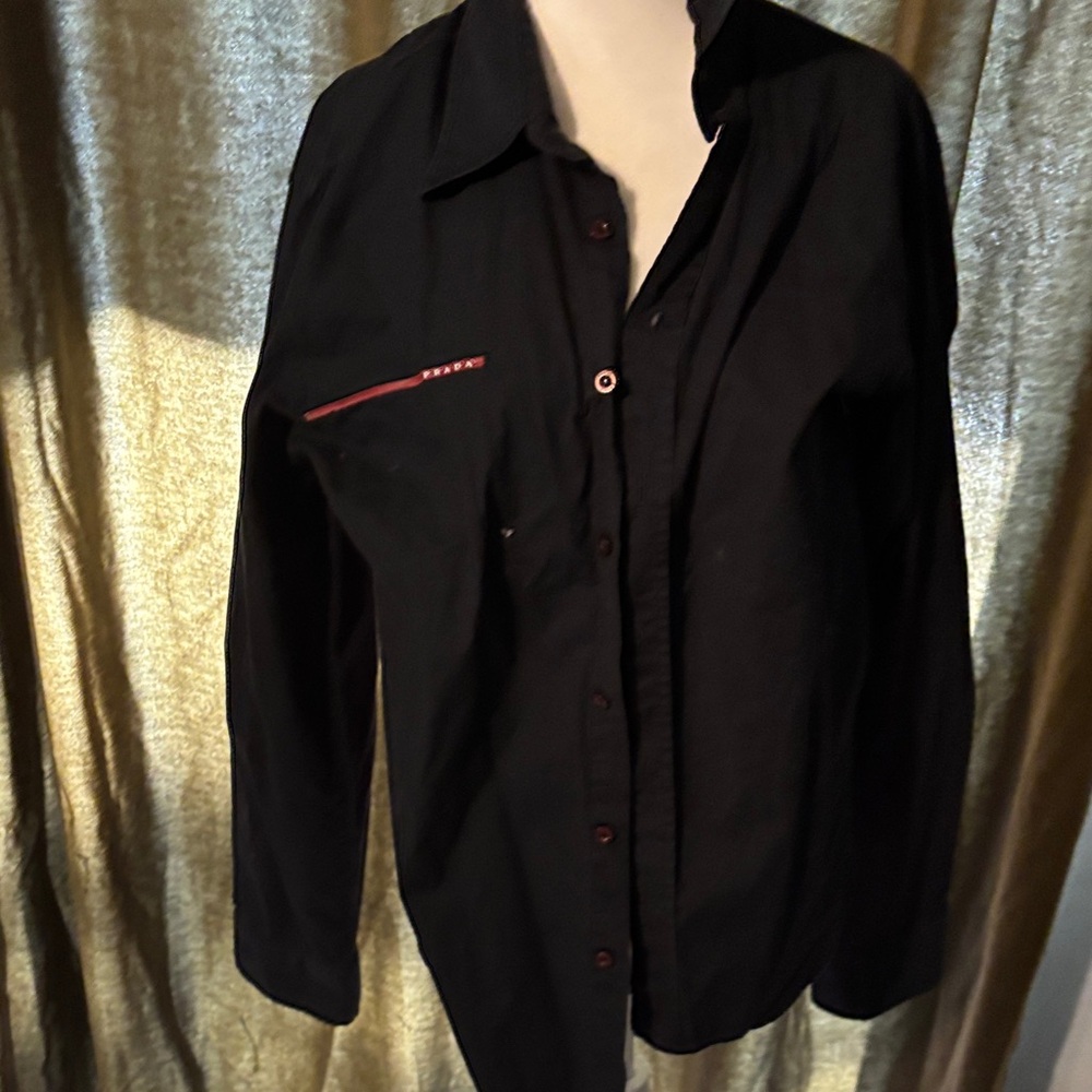 Prada Black Shirt Jacket with Red Accents